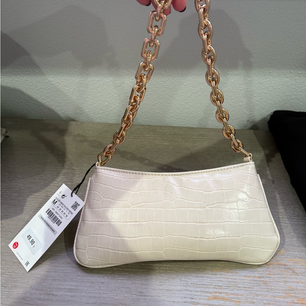 ZARA Cream Croc-Embossed Women's Bag